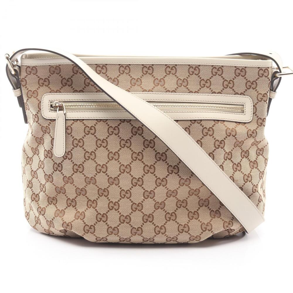 Gucci GG Canvas Shoulder Bag Leather Beige White